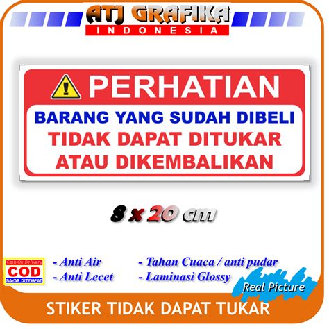 Stiker New Barang Yang Sudah Dibeli Tidak Dapat Tukar Kembalikan