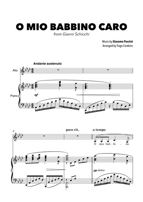 O Mio Babbino Caro Sheet Music Giacomo Puccini Piano Vocal