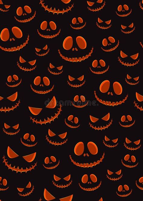 Halloween Horror Pumpkin Jack O Lantern Seamless Pattern On Black