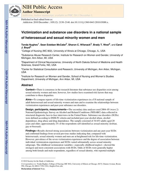 Pdf Victimization And Substance Use Disorders In A National Sample Of