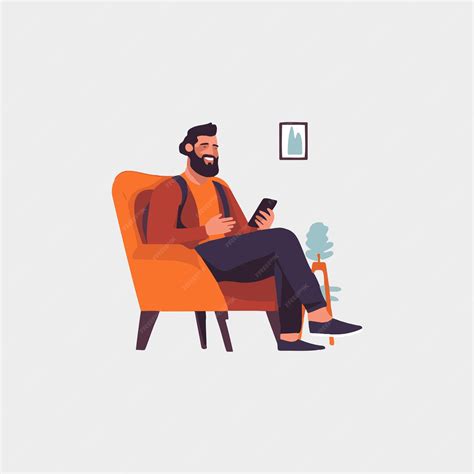 Premium Vector Happy Man Sitting On Sofa Playing With Cell Phone