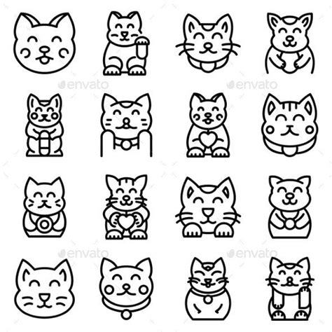 Lucky Cat Icons Set Outline Style Cat Vector Vector Icons Cat Icon