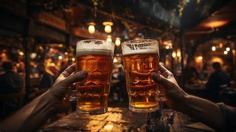 Premium Ai Image Close Up Of Young Man Holding Glasses Of Beer While