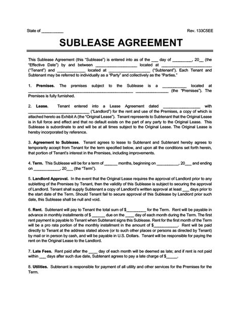 Best Free Residential Sublease Agreement Templates