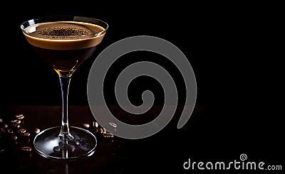 Espresso Martini Aperitif With Coffee Beans In Glass On A Black