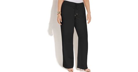 Calvin Klein Plus Size Linen Wideleg Drawstring Pants In Black Lyst