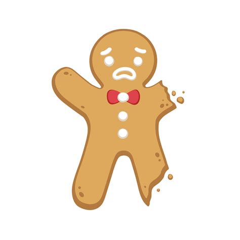 Sad Gingerbread Man Cookie With Bite Winter Christmas Food Cartoon