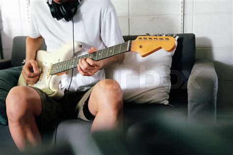 Man Playing Electrical Guitar Stock Image Colourbox