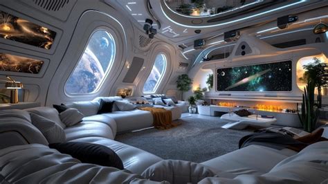 Spaceship Futuristic Living Rooms Premium Ai Generated Image