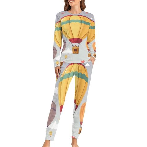 Hot Air Balloon Pajamas Woman Nightwear Long Sleeve Two Piece Pajamas