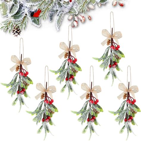 Amazon Snowy Artificial Christmas Mistletoe Picks Snowy Red Berry