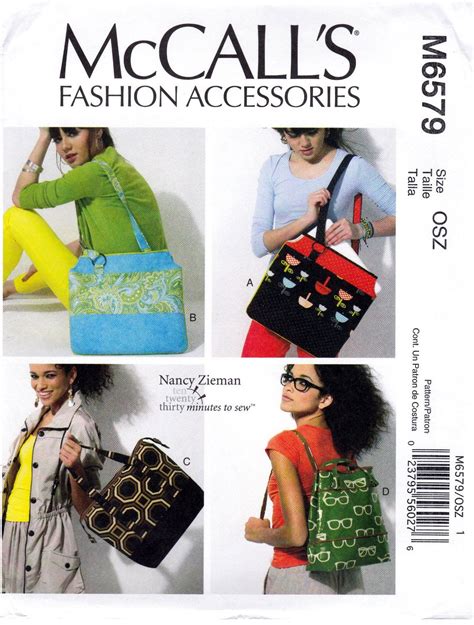 Mccall S M Fashion Accessories Lined Bags Purses Totes Sewing