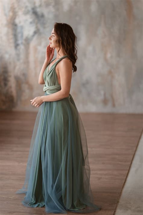 Sage Green Infinity Dress With Tulle Skirt Sage Green Bridesmaid Dress