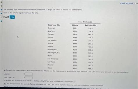 Solved The Following Table Displays Round Trip Flight Prices Chegg