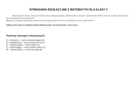 PDF WYMAGANIA EDUKACYJNE Z MATEMATYKI DLA KLASY Vsp100 Pl Wp Content