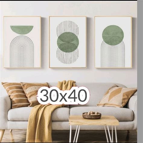 Quadro decorativo 3 peças 30x40 geométrico verde moderno decoração para