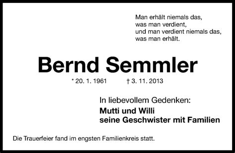 Traueranzeigen Von Bernd Semmler Trauer Nn De