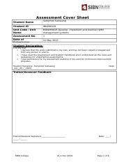 BSBWHS605 Assessment Task 1 SIBN V1 1 Docx Assessment Cover Sheet