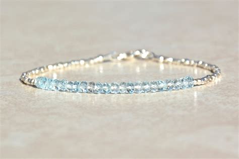 Aquamarine Bracelet March Birthstone Bracelet Dainty Etsy