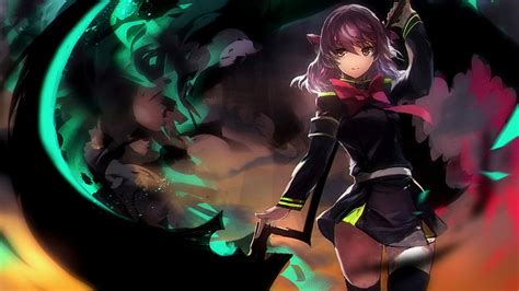 Hd Wallpaper Anime Seraph Of The End Brown Eyes Purple Hair Scythe