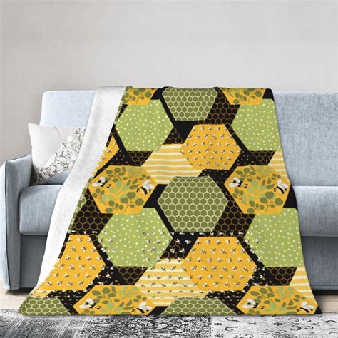 Ocsxa Flannel Fleece Bee Honey Print Throw Blanket Lightweight Super