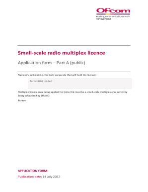 Fillable Online Small Scale Radio Multiplex Licence Application Form