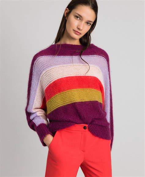 Pull En Mohair à Rayures Multicolores