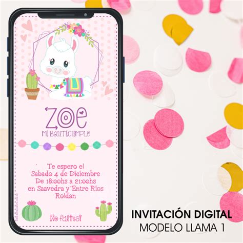 Invitación digital Llama Múltiples opciones Magenta Diseño