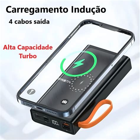 Power Bank Com Indução - Power Bank 20000mAh com 4 Cabos e Indução H'Maston