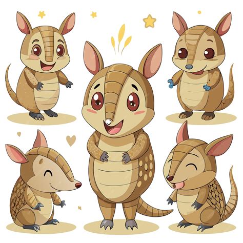 Cute cartoon pangolins in various playful poses and expressions