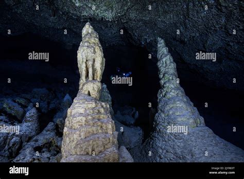 Stalagmites Underwater Cave Mayotte Stock Photo Alamy