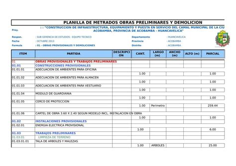 Metrado Obras Preliminares Y Explanaciones Arquitectura