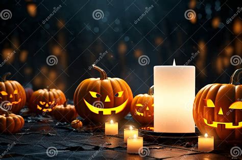 Halloween Pumpkins Gathered With Flickering Candles In A Spooky Arrangement Stock Illustration