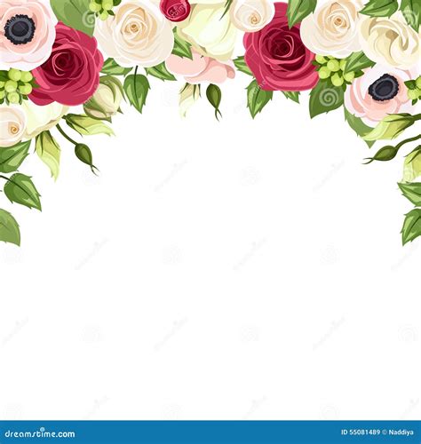 Background with Red, Pink and White Flowers. Vector Illustration. Stock ...