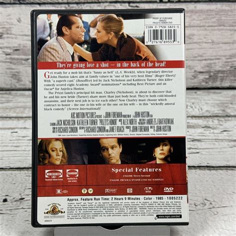 Prizzis Honor DVD 2003 Jack Nicholson Kathleen Turner Robert