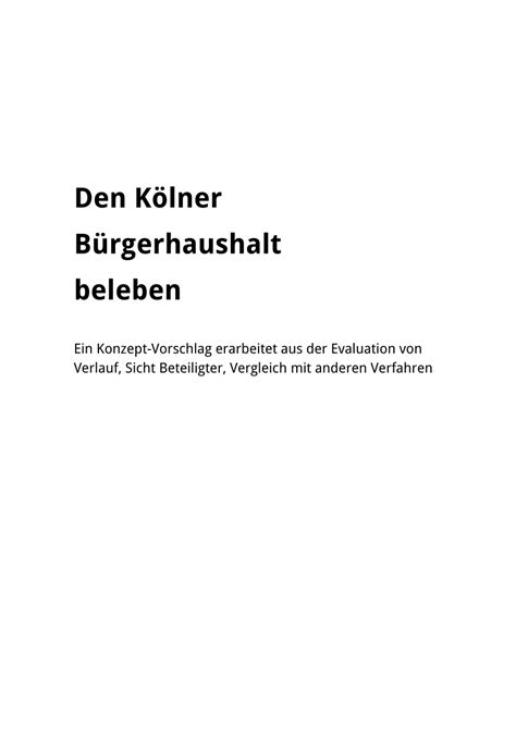 Pdf Den K Lner B Rgerhaushalt Beleben Ein Konzept Vorschlag