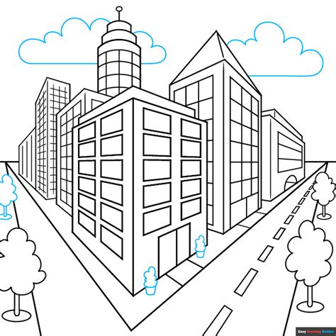 How to Draw an Easy City in Two-Point Perspective - Really Easy Drawing Tutorial