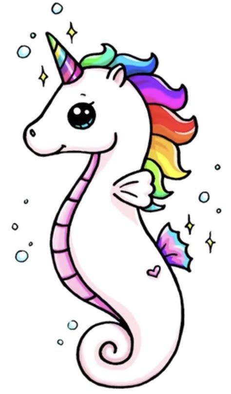 Seahorse Unicorn | Unicorn drawing, Easy animal drawings, Cute doodle art