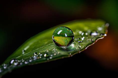 Premium AI Image | A water droplet on a leaf is reflected in the water ...