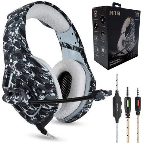 Fone De Ouvido Headset Gamer Onikuma K B Camuflado Cor Cinza E Preto