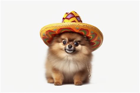 Premium Photo Cute Pomeranian Dog With A Mexican Sombrero Hat Front