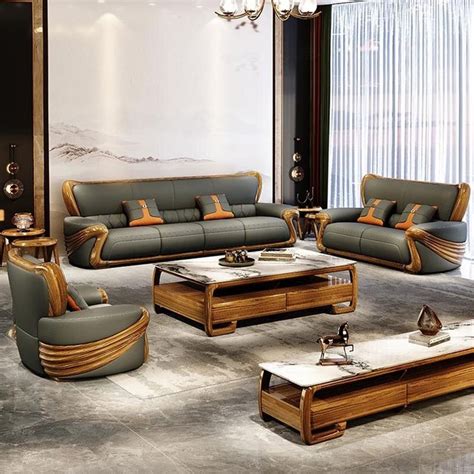 Classic Design Resplendent Leather Sofa Set | Leather sofa living room ...