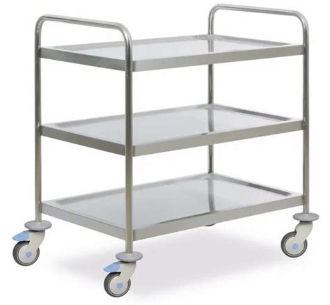 Stainless Steel Silver 3 Shelves Surgical Instrument Trolley For