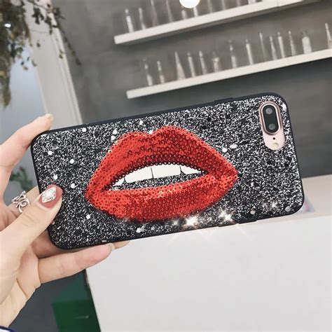 Haissky Sexy Lips Phone Case For Iphone 6 7 8 X Embroidered Lip Soft Phone Cover For Iphone 6 7