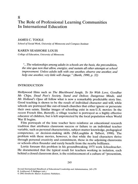 The Role Of Professional Learning Communities In International Education Pdf Teachers Learning