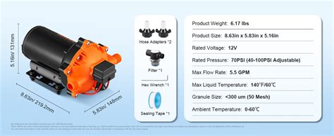 Vevor Water Diaphragm Pump 12v Dc 5 5 Gpm Flow 70 Psi Rated Pressure