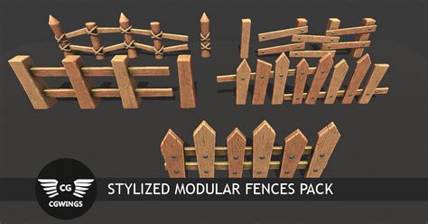 Artstation Stylized Modular Wooden Fences Pack Game Assets