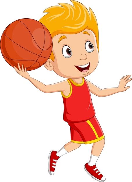 Kleiner Junge Der Karikatur Der Basketball Spielt Premium Vektor