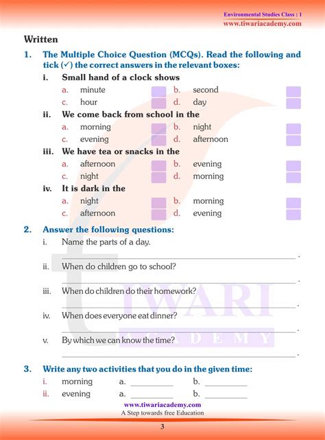 NCERT Solutions For Class 1 EVS Chapter 14 Know About The Day