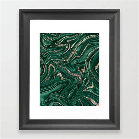 Emerald Green Black Gold Glitter Marble 1 Decor Art Society6 Framed